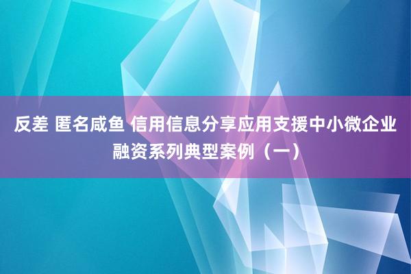 反差 匿名咸鱼 信用信息分享应用支援中小微企业融资系列典型案例（一）