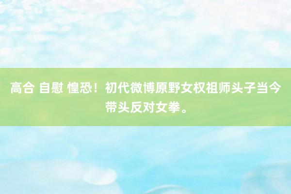 高合 自慰 惶恐!初代微博原野女权祖师头子当今带头反对女拳。